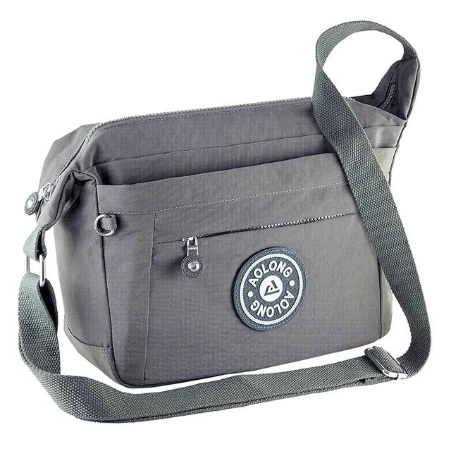 Storite Portable Nylon Stylish Small 6 Multi-Pocket Zip Closure Sling Cross Body Travel Messenger One Side Shoulder Bag for Men & Women - (Grey,27x10.5x23 cm)